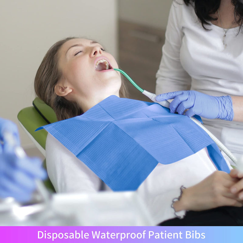 Annhua Dental Bibs Waterproof Polyback Towel Patient Bib Disposable Tattoo Tray Covers, 3 Ply Tissue Napkin Lap Cloths Embossed - 13" x 18" - Dark Blue
