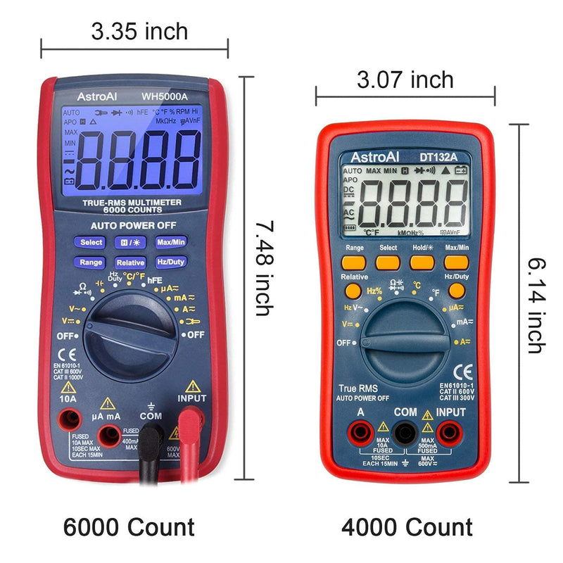 AstroAI Digital Multimeter TRMS 4000 Counts with DC AC voltmeter and Auto-Ranging Fast Accurately Measures Voltage, Current, Resistance, Capacitance, Temperature, Continuity, Frequency and Duty-Cycle.