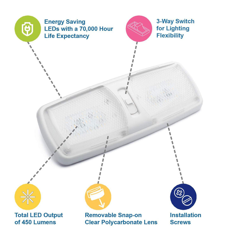 Lumitronics RV LED Lights Interior – Soft & Cozy Warm Light - Camper Ceiling Light Fixture 12 Volt LED Lights for RV Interior with 3-Way Switch for RV Lighting (1-Pack) 1-Pack