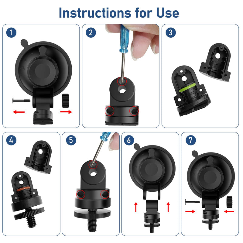 Dash Cam Mount, Suction Cup Mount,Windshield & Dashboard Suction Cup Mount Camera Mount,for Rove R2-4K,CHORTAU Dash Cam,Screw Connectors are Suitable for Most Dash Cam, DVR, GPS and Sports Camera