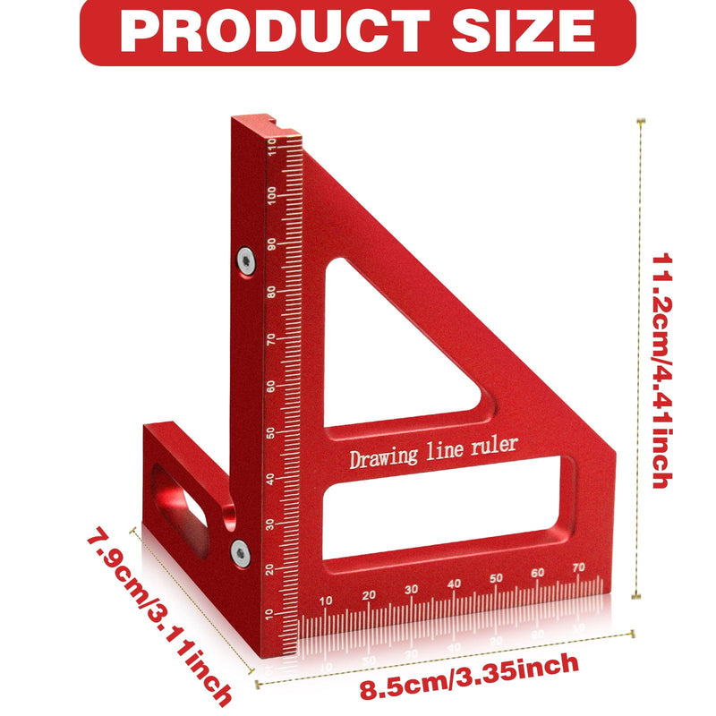 Woodworking Square Protractor, 3D Multi-Angle Measuring Ruler, 45/90 Degree Aluminum Miter Triangle Ruler Scriber, High Precision Layout Multi-Purpose Measuring Tool for Engineers