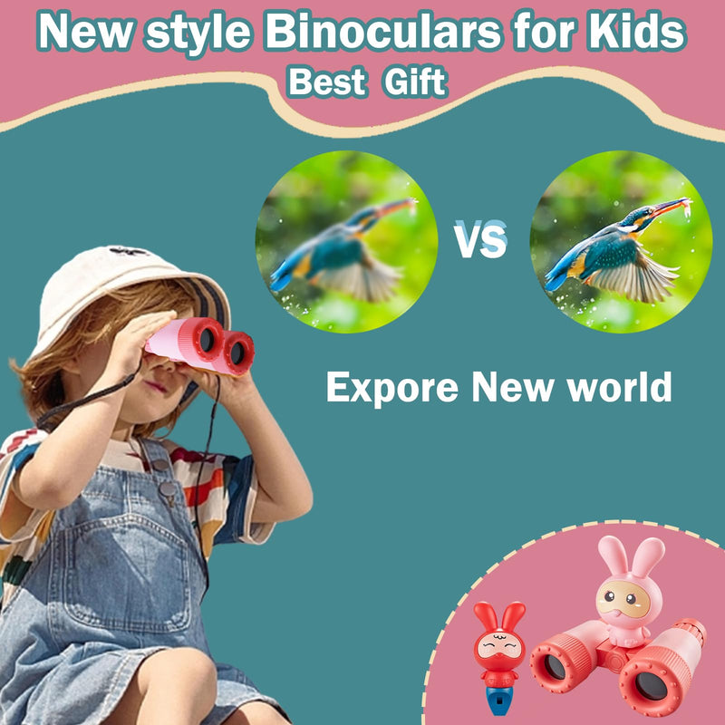 WELURE Binoculars for Kids,with Whistle and Lanyard Folding Kids Binoculars, Outdoor Toys Binoculars for Toddlers Boys and Girls 3-12 Years Bird Watching, Camping, Hiking and Gifts.… Pink