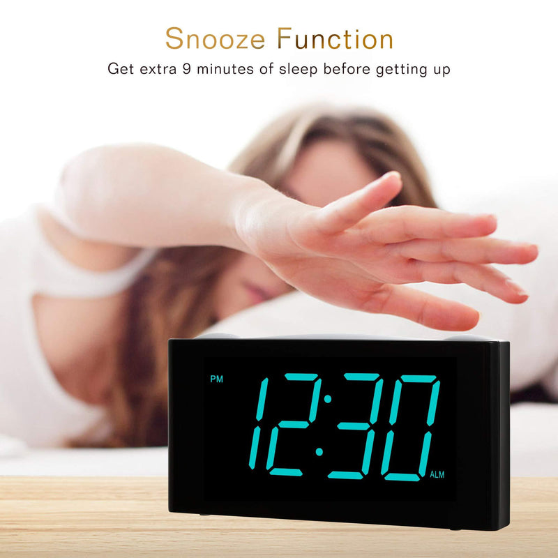 Rocam Digital Alarm Clocks for Bedrooms - Large 7" LED Display with Dimmer, Snooze, 7 Night Light, Easy to Set, USB Chargers, Battery Backup, 12/24 Hour for Kids,Boys,Teens,Heavy Sleepers(Blue) Blue