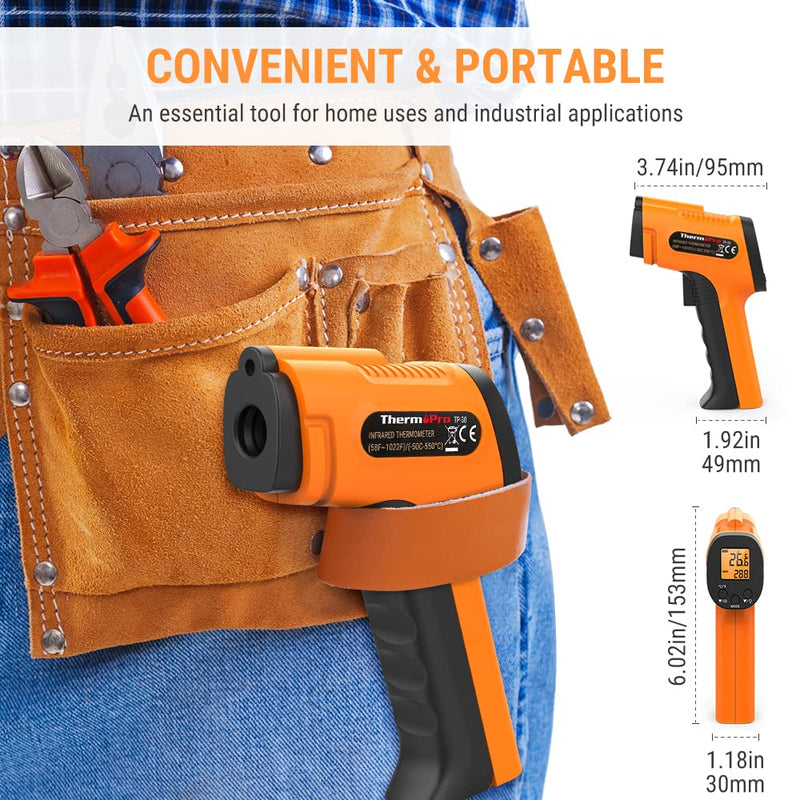 ThermoPro TP30 Infrared Thermometer Laser Temperature Meter -50°C ~ 550°C Emissivity adjustable MAX/MIN/AVG readings (NOT for humans) Ideal for air conditioning, car engine, floor heating Celsius/Fahrenheit