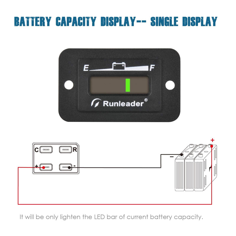 Runleader 12V 24V 36V 48V LED Battery Indicator, Battery Capacity Meter,Monitor of Battery Charge &Discharge for Golf Cart Electric Vehicle Star Car Stacking Machine Alternator. (12/24V) 12/24V