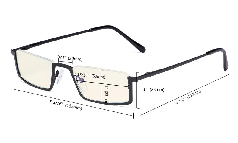 Blue Light Filter Glasses Men Women Reading Computer Half-rim Reader Eyeglasses Gunmetal 0.0 x