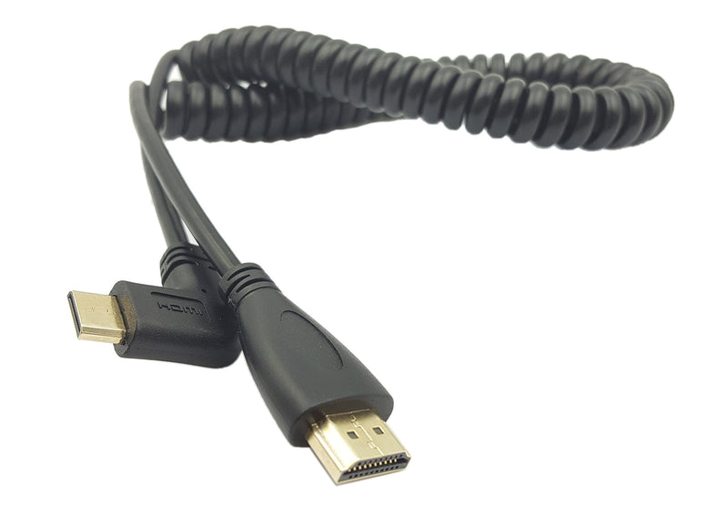 Angle 90 Degree Right Mini HDMI to HDMI,SinLoon Right Angled Mini-HDMI Male to HDMI Male Gold Plated Converter Adapter Coiled Spiral Cable,Support 3D, 1080P,1.5~10 Feetï¼ˆ90Mini-HDMI Rightï¼‰