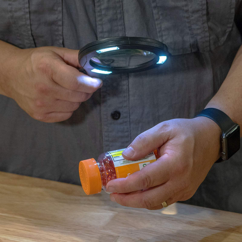 LitezAll COB LED 3X Magnifying Glass w/ Light - Lighted Handheld Magnifier Use For Macular Degeneration, Reading, Seniors, Jewelers, Low Vision or Quick Magnification 2 AA Batteries Included