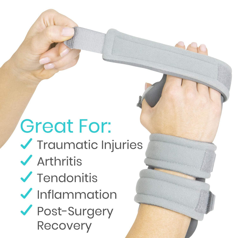 Vive Resting Hand Splint (Right) - Night Immobilizer Wrist Finger Brace - Thumb Stabilizer Wrap - For Arthritis, Tendonitis, Carpal Tunnel Pain - Functional Support For Sprains Fractures (Small) Gray Right (Small)