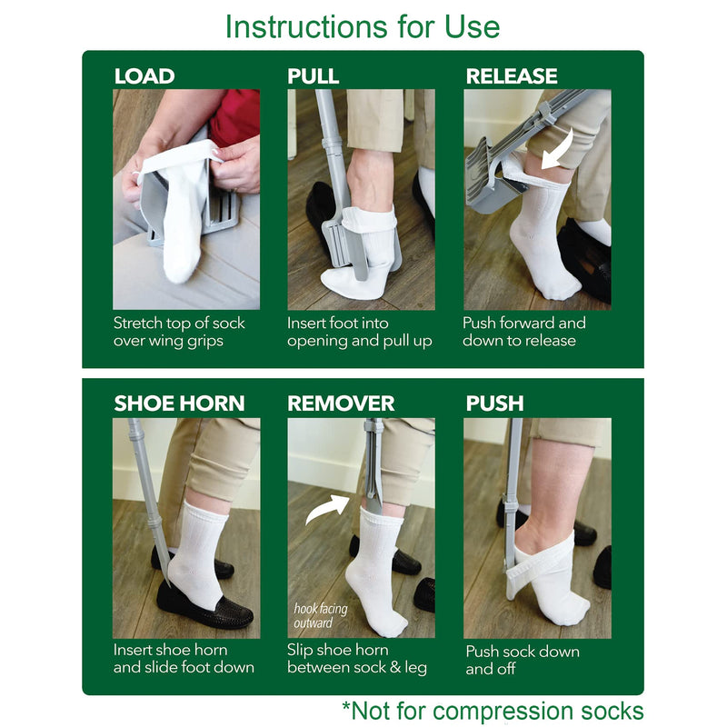 Sock Ox - Extended Length Sock Remover and Long Shoe Horn - Easy On and Off Stocking Slider - Dressing Aid for Senior Men and Women