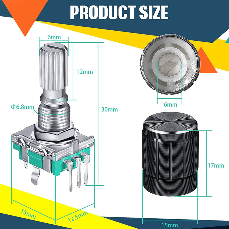 RUNCCI-YUN 10 Set EC11 360 Degree Rotary Encoder, 5-Pin EC11 Audio Digital Potentiometer, Rotary Encoder Module with Switch and Rotary Knob for Automotive Electronics Multimedia Audio EC11 360 Degree & Rotary Angle Encoder