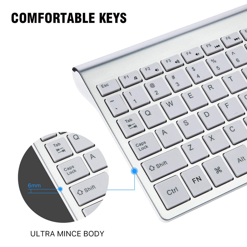 Wireless Keyboard Mouse Combo, cimetech Compact Full Size Wireless Keyboard and Mouse Set 2.4G Ultra-Thin Sleek Design for Windows, Computer, Desktop, PC, Notebook, Laptop - Silver