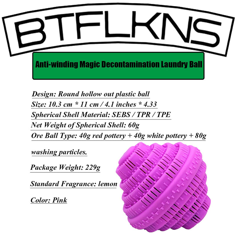 BTFLKNS Eco-Friendly Laundry Balls, Premium Washing Ball, Add Double The Ceramic Balls Again, 2000 Times Super Laundry Balls, All Natural No-Chemical Detergent(Large,Pink)