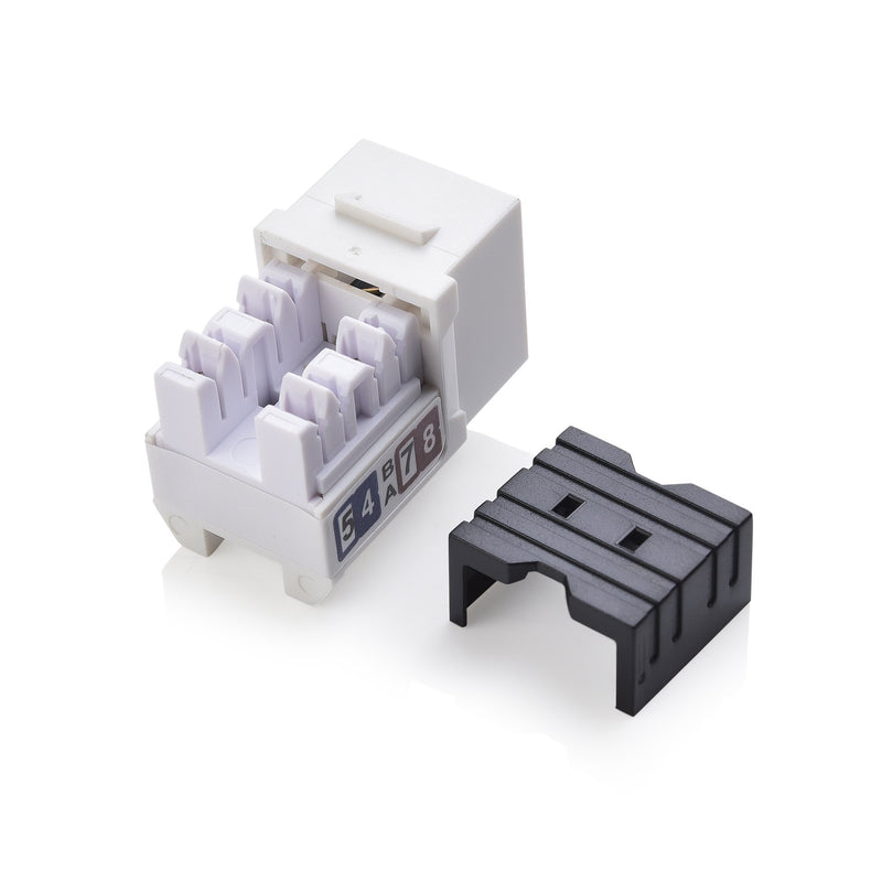 Cable Matters UL Listed 25-Pack Slim Profile 90 Degree Cat 6, Cat6 RJ45 Keystone Jack with Keystone Punch Down Stand in White
