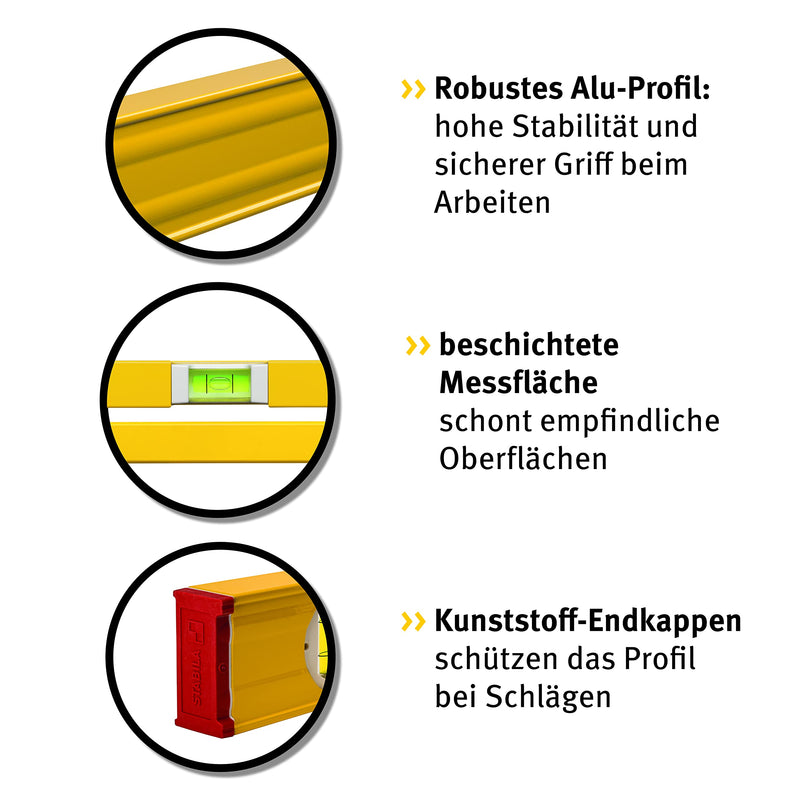 STABILA spirit level Type 80 AS, 30 cm, reinforced aluminum profile, 1 horizontal level, 1 vertical level, integrated slip stopper, Made in Germany