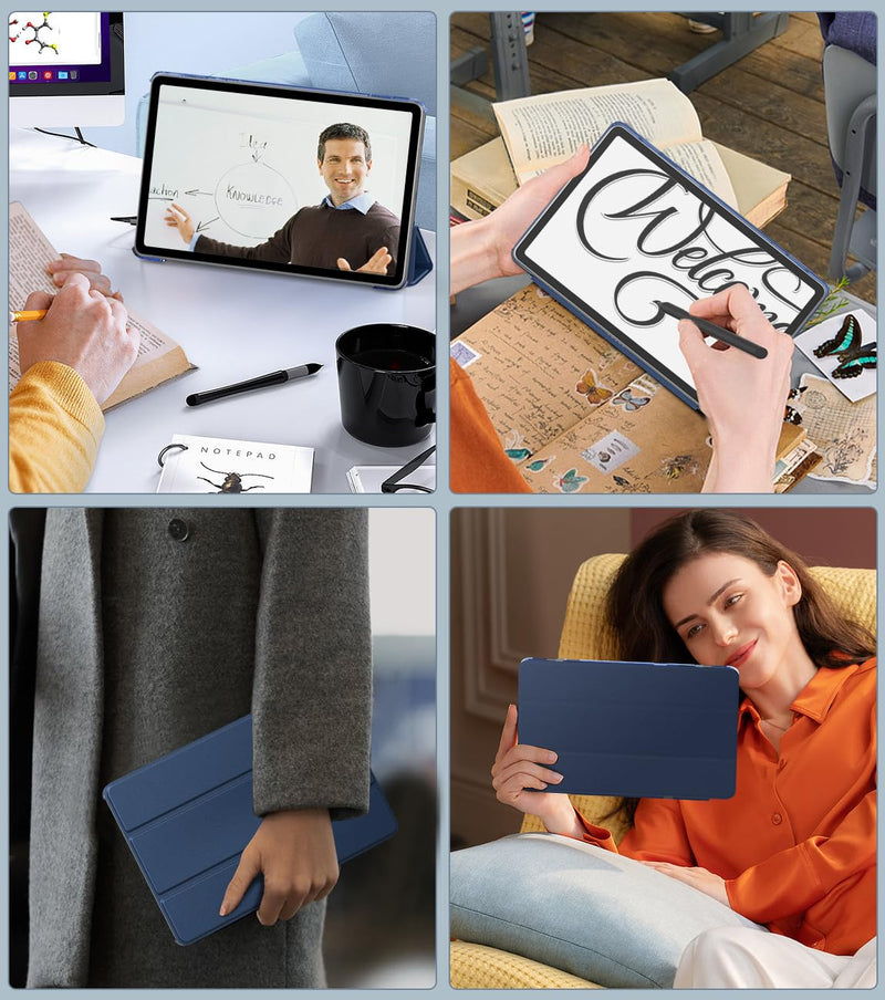 MoKo Case Fits Amazon Kindle Fire Max 11 Tablet (13th Gen, 2023 Release) 11" - Slim PU Leather Trifold Stand Cover for Kindle Fire 11 Tablet Colored Hard Back Shell with Auto Wake/Sleep, Navy Blue