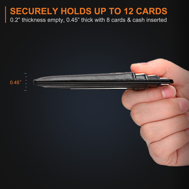 Buffway Slim Minimalist Front Pocket RFID Blocking Leather Wallets for Men Women Alaska Black