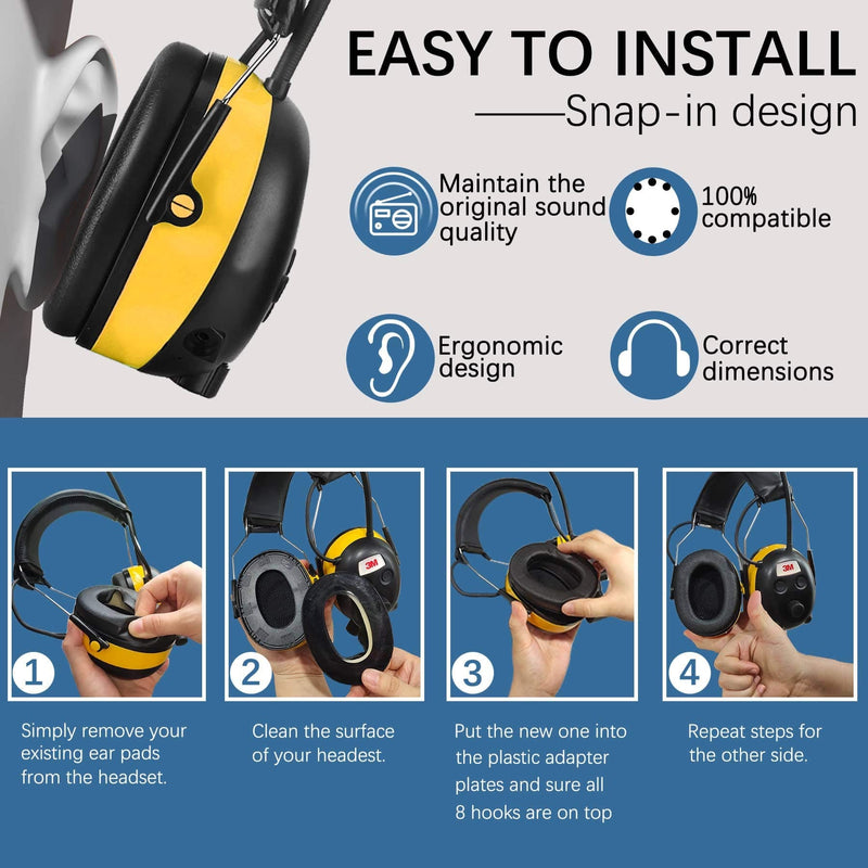 PROHEAR 2-Pair Replacement Foam Ear Pads (Upgraded) for 3M WorkTunes Connect(90543, 90544, 90542, 90541), ZOHAN EM042 Radio Headphone Hearing Protector - “Peel & Stick” Design with glue