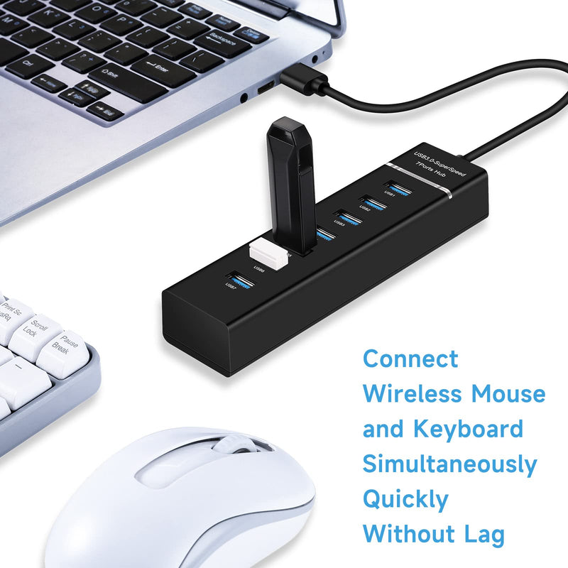 USB Hub3.0, YaimhSound 7-Port USB Extender, USB 3.0, 2.0 Splitter Adapter for Laptop,PC, Keyboard, Mouse, Dell, HP, Lenovo, Mac, Acer, Surface Pro and More USB Devices(1ft)