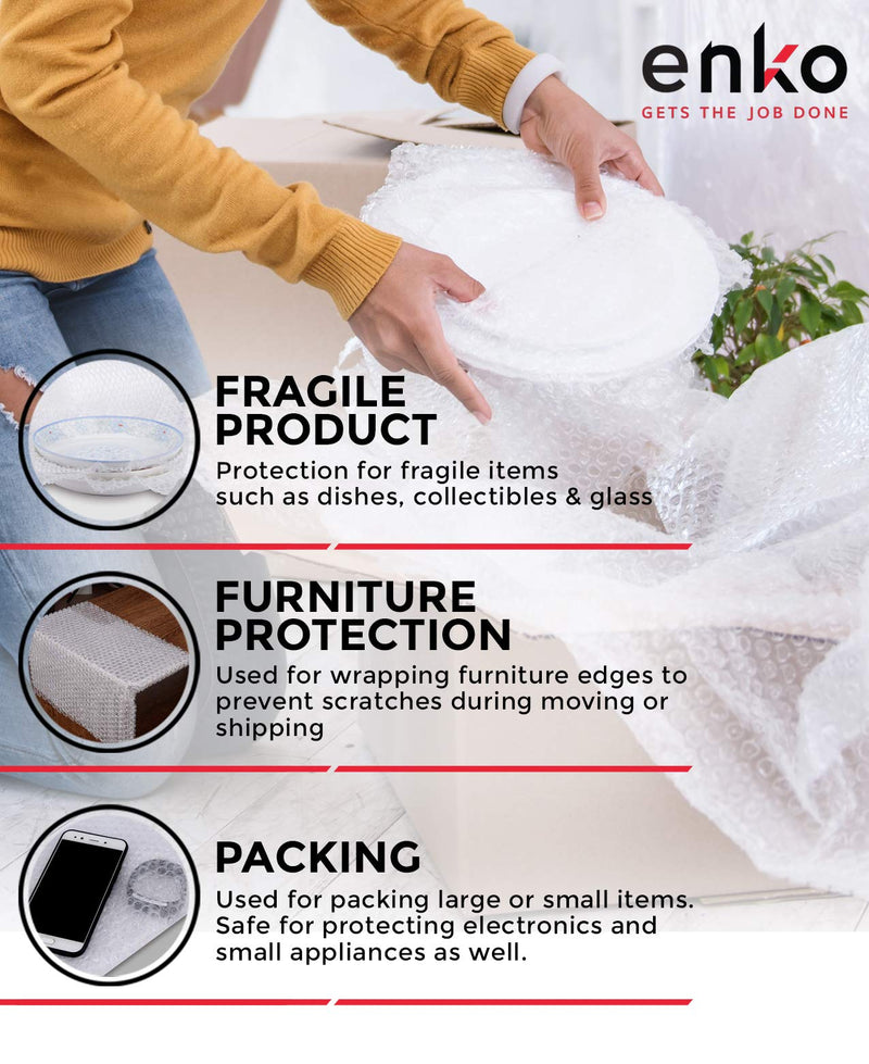 enKo (2 Pack) 12 inch x 72 feet Bubble Cushioning Wrap Roll Perforated 20 Fragile Sticker Labels for Moving Shipping Packing Boxes Supplies 2 Rolls: 12 in x 72 ft