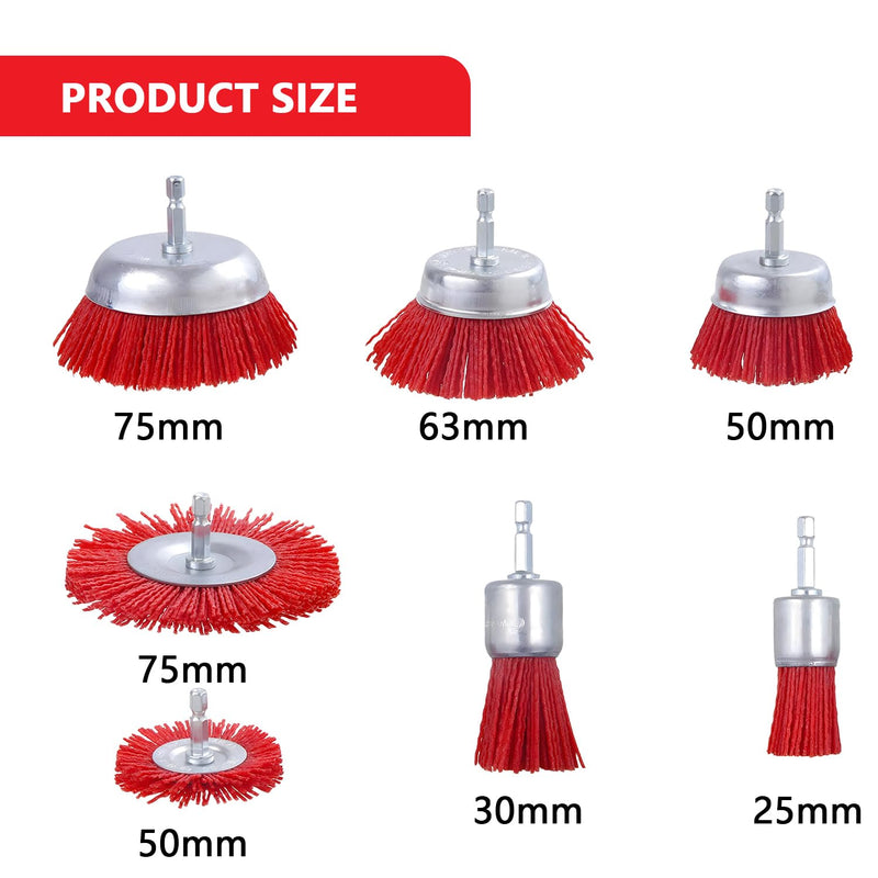 7 piece nylon brush set with 1/4 shank nylon filament disc brush cup brush brush brush set 7 sizes sanding attachment for drill perfect for removing rust/corrosion/paint