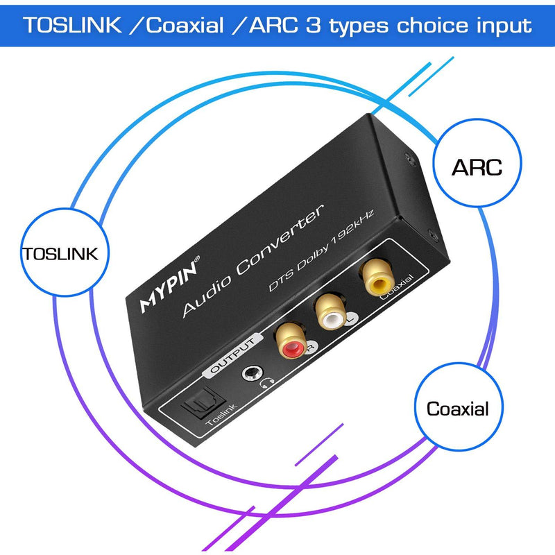 192KHz DAC Converter Multifunction Audio Converter, HDMI ARC Audio Extractor Adapter, Toslink(Optical) or Coaxial or HDMI ARC Input to Coaxial + Toslink(Optical) + Stereo L/R + 3.5mm Jack Output