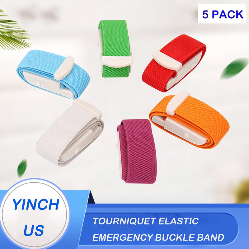 Yinch 5 Pack Tourniquet Elastic First Aid Emergency Medical Buckle Quick Release Band Professional Hemostatic Blood Tourniquet for Home Outdoor Sport Camping Workplace Hiking Survival(Multicolor) Multicolor