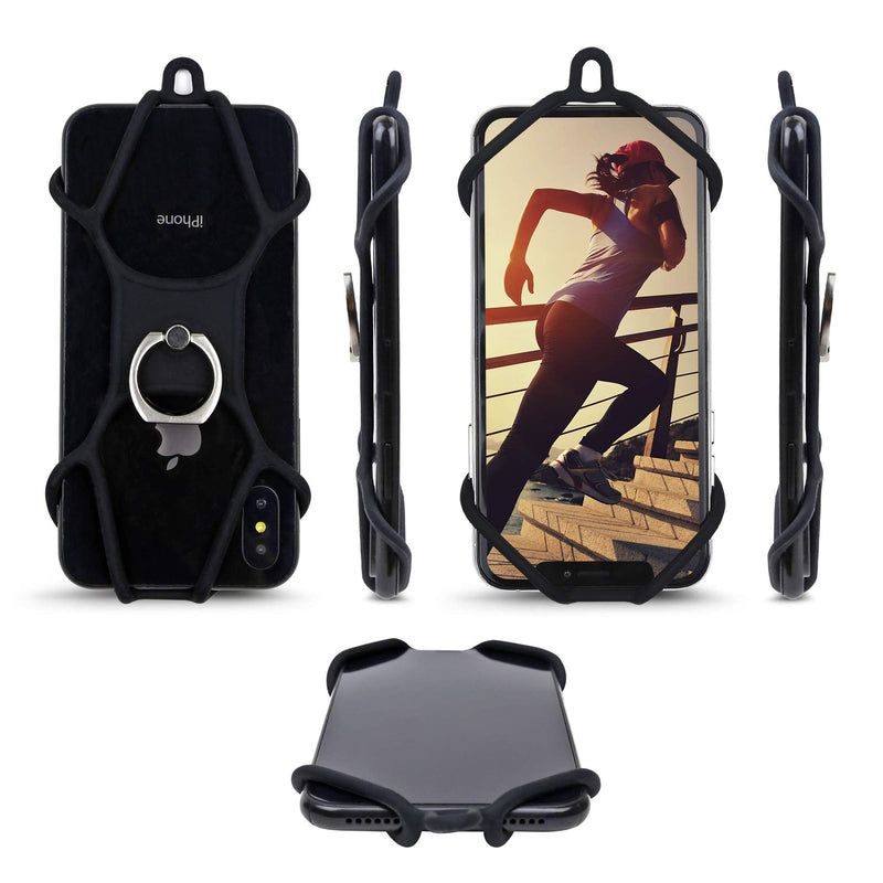 Gear Beast Universal Cell Phone Lanyard - Silicone Neck Phone Holder and Ring Grip - Compatible with Most Smartphones, Black