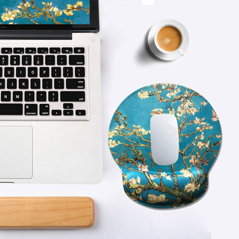 Dooke Ergonomic Mouse Pad with Wrist Support, Cute Mouse Pads with Non-Slip Rubber Base for Home Office Working Studying Easy Typing & Pain Relief Almond Blossoms