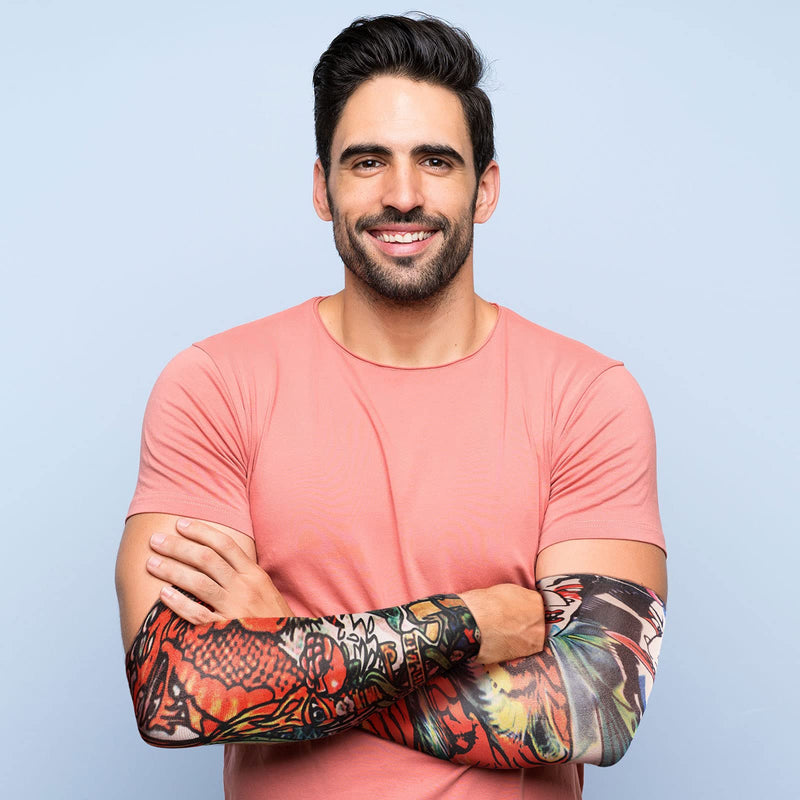 12 Pieces Tattoo Sleeves Set Fake Sunscreen Arm Sleeves Soft Elasticity Flower Arm Gloves Cycling (Skull Pattern) Skull Pattern