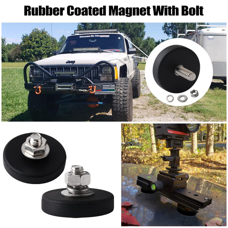 4Pcs Rubber Coated Magnet with Bolt, Heavy Duty Magnet M6 Male Thread, Strong Mounting Magnets for Mount Lights, Cameras, Van and Other Equipement