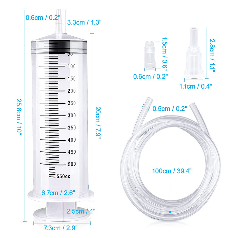 150/250/350/550ml syringe with plastic tubes Reusable plastic syringe for oil or glue applicators, experiments, pet feeding, industrial（550ml） 550ml