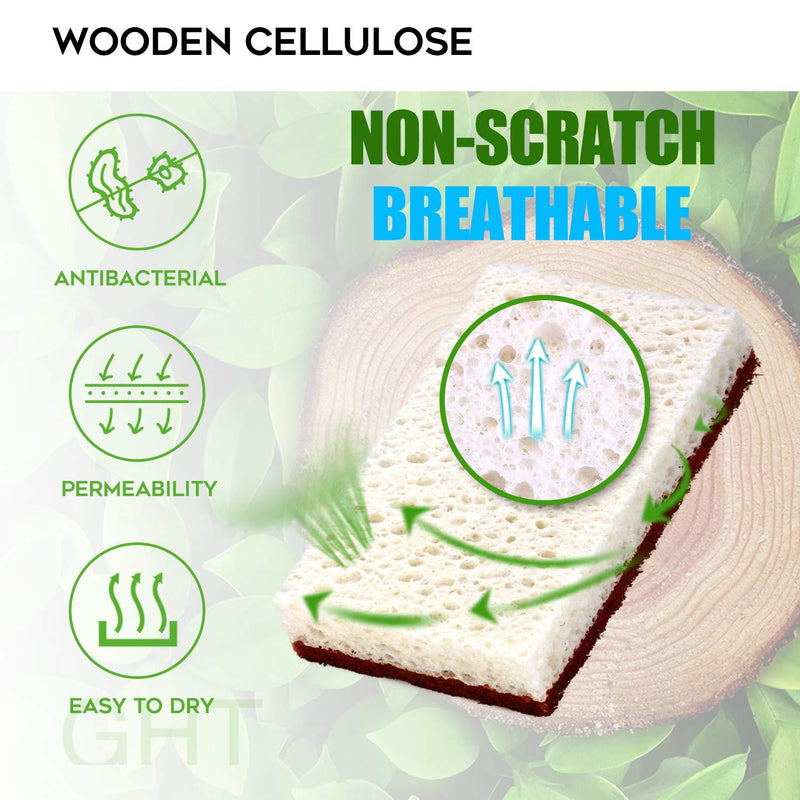 Natural Plant Based Scrub Sponge 12 Pack, Palm Fiber Scrubbing Sponge with Non Scratch Biodegradable Compostable Sponges,Durable No Smell Dishwashing Kitchen Scrubber