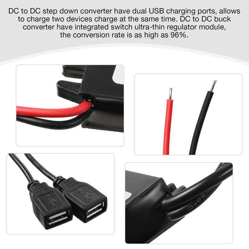 2 Pieces DC Converter 12V to 5V 3A 15W DC Buck Converter Module, DC to DC Reduced Voltage Regulator Car Power Converter Output Power Adapter (Double USB Interface)