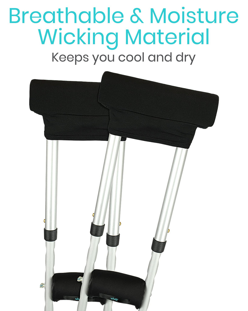 Vive Crutch Pads - Padding for Walking Arm Crutches - Universal Underarm Padded Forearm Handle Pillow Covers for Hand Grips - Soft Foam Armpit Bariatric Accessories for Adults, Kids (1 Black Pair)