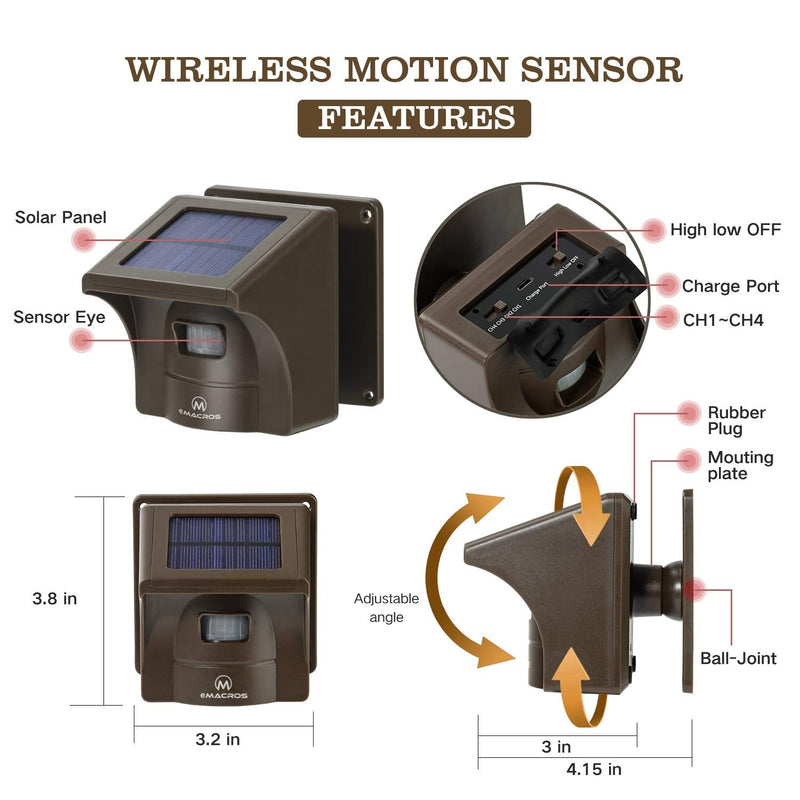 eMACROS Supplemental Driveway Alarms Wireless Outside Solar Sensor 1 sensor
