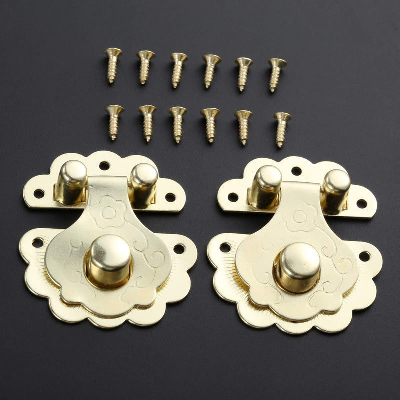 2 Pcs Box Latch Clasps with 12 Screws Flower Shape Cabinet Hasp for Jewelry Wooden Box Case Decorative Hasp Latch Buckle, Gold