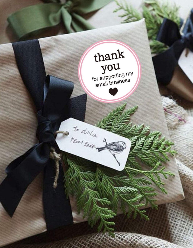 1.5" Round Thank You for Supporting My Small Business Sticker Labels with Hearts - Waterproof Printed Pink/White Small Business Thank You Stickers 500 Thank You Labels Per Roll White 1.5Inch