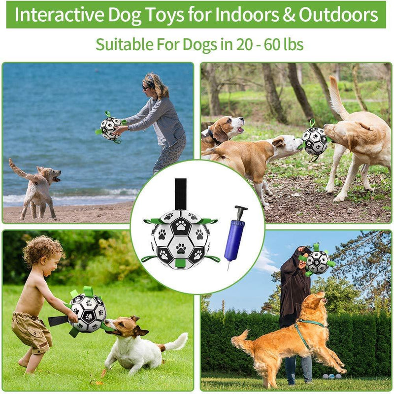 Dog Toys Soccer Ball with Grab Tabs, Interactive Dog Toys for Tug of War, Puppy Birthday Gifts, Dog Tug Toy, Dog Water Toy, Durable Dog Balls for Dog Medium-Green