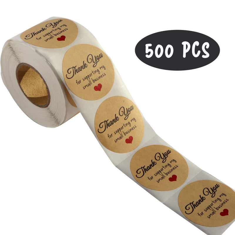 2" Kraft Thank You for Supporting My Small Business Stickers /500 Labels Per Roll, Thank You Sticker Roll Boutique Supplies for Business Packaging & Gifts (Brown-2inch) Brown-2inch
