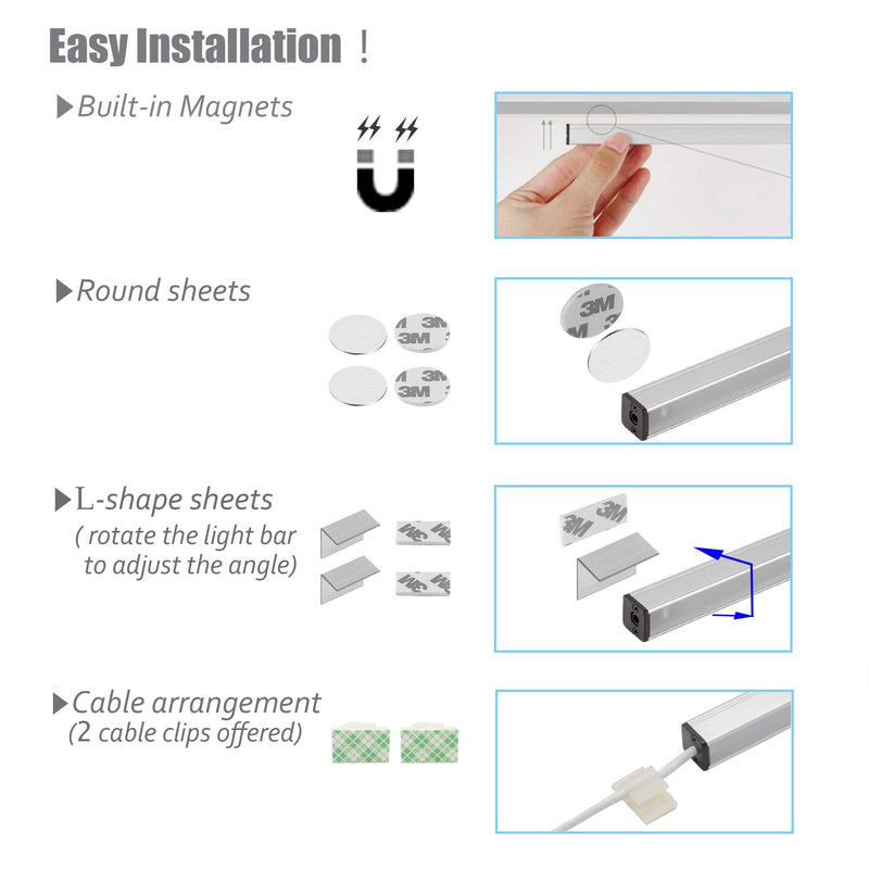 ASOKO LED Under Cabinet Lighting USB Plug-in, Dimmable, 3 Color Temperature, 14.5 in, Under Counter Lights for Kitchen,Shelf,Cupboard, Under Desk Monitor Light Bar (Sliver, 14.5 inch-2 Pack) Lights 2 Pack（14.5 inch）