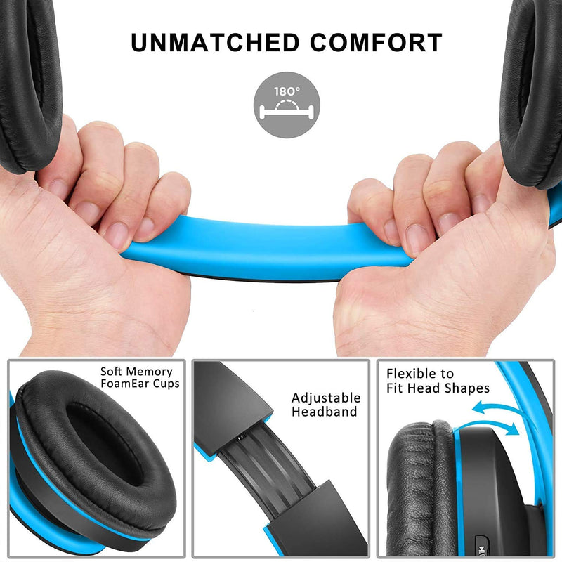 Bluetooth Headphones Over-Ear, Zihnic Foldable Wireless and Wired Stereo Headset Micro SD/TF, FM for Cell Phone,PC,Soft Earmuffs &Light Weight for Prolonged Wearing (Black/Blue) Black Blue