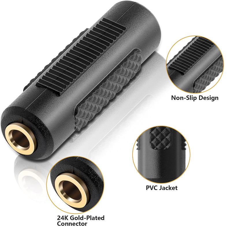 Pasow 3.5mm to 3.5mm Stereo Jack Audio Adapter Female/Female Connectors,Gold Plated (2 Pack) 2 Pack
