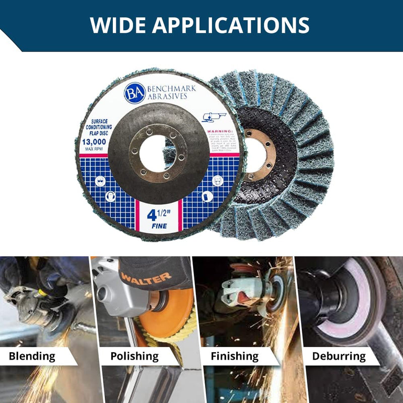 Benchmark Abrasives 4-1/2" Type 27 Surface Conditioning, Grinding, Sanding and Polishing Flap Discs 7/8" Arbor Fine Grit - 5 Pack