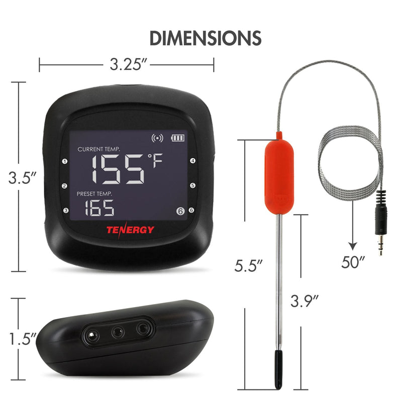 Tenergy Solis Digital Meat Thermometer, APP Controlled Wireless Bluetooth Smart BBQ Thermometer w/ 6 Stainless Steel Probes, Large LCD Display, & Carrying Case, Cooking Thermometer for Grill & Smoker 1 x Thermometer + 6 x Probes