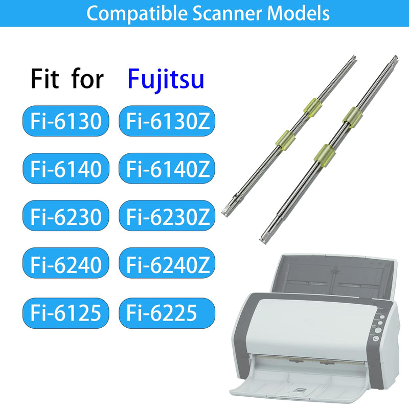2023 Upgraded Feed Roller Kit with Iron Shaft, Compatible with Fujitsu Fi-6130 Fi-6130Z Fi-6140 Fi-6140Z Fi-6230 Fi-6230Z Fi-6240 Fi-6240Z Fi-6125 Fi-6225 etc,Parts Number: PA03540-Y075 (2PCS) Feed Roller Kit with Shaft
