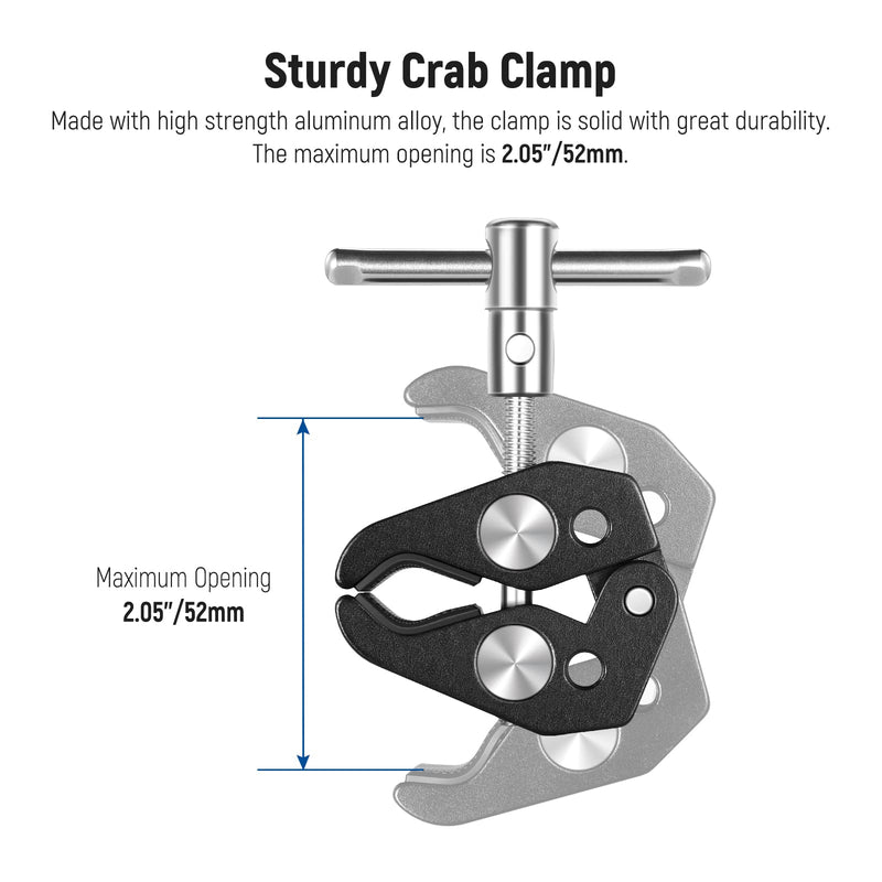 NEEWER Crab Clamp Articulated Mini Ball Head, Super Clamp Mic Mount with 1/4" to 5/8" Thread, Compatible with SmallRig Camera Cage and Microphones, Bearing up to 3.3lb/1.5kg (ST48)