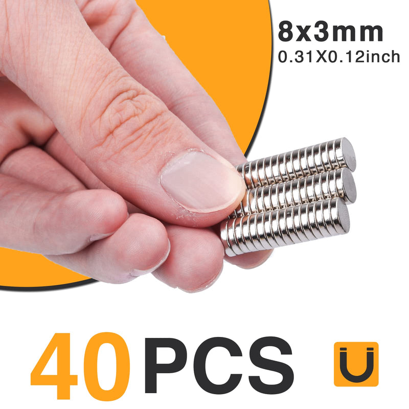 TRYMAG Refrigerator Magnets, 40Pcs Small Round Rare Earth Magnets, Tiny Strong Neodymium Disc Magnets for Whiteboard, Fridge, Office, Hobbies, Crafts and Billboard 8mmx3mm