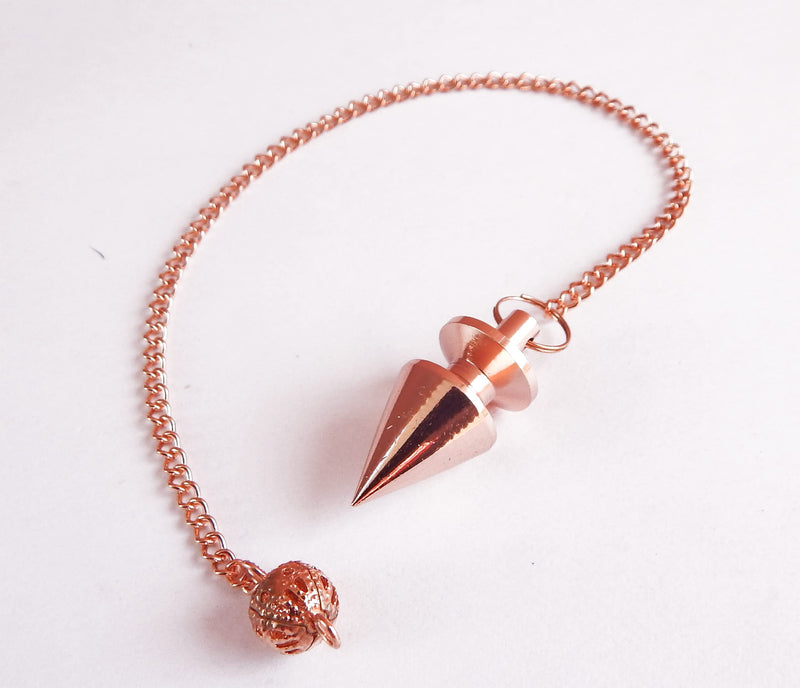 Cone with Round Ring Copper Metal Pendulum. Healing Dowsing Metaphysical Meditation Divination Pendulum. Round Ring Plate - Copper