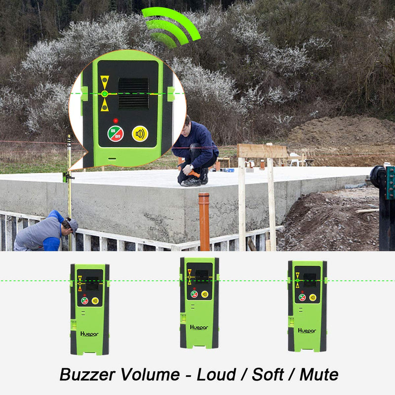 Huepar Laser Detector for Line Laser Level, Digital Laser Receiver Used with Pulsing Line Lasers Up to 200ft, Detect Red and Green Laser Beams, Three-Sided LED Displays, Clamp Included LR-6RG
